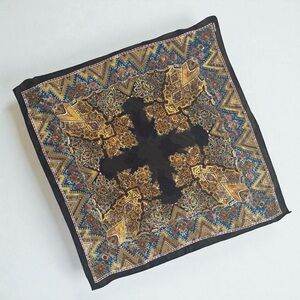 Vintage Bill Blass Sheer Cross X Silk Blend Square Detailed Scarf in Black, Gold